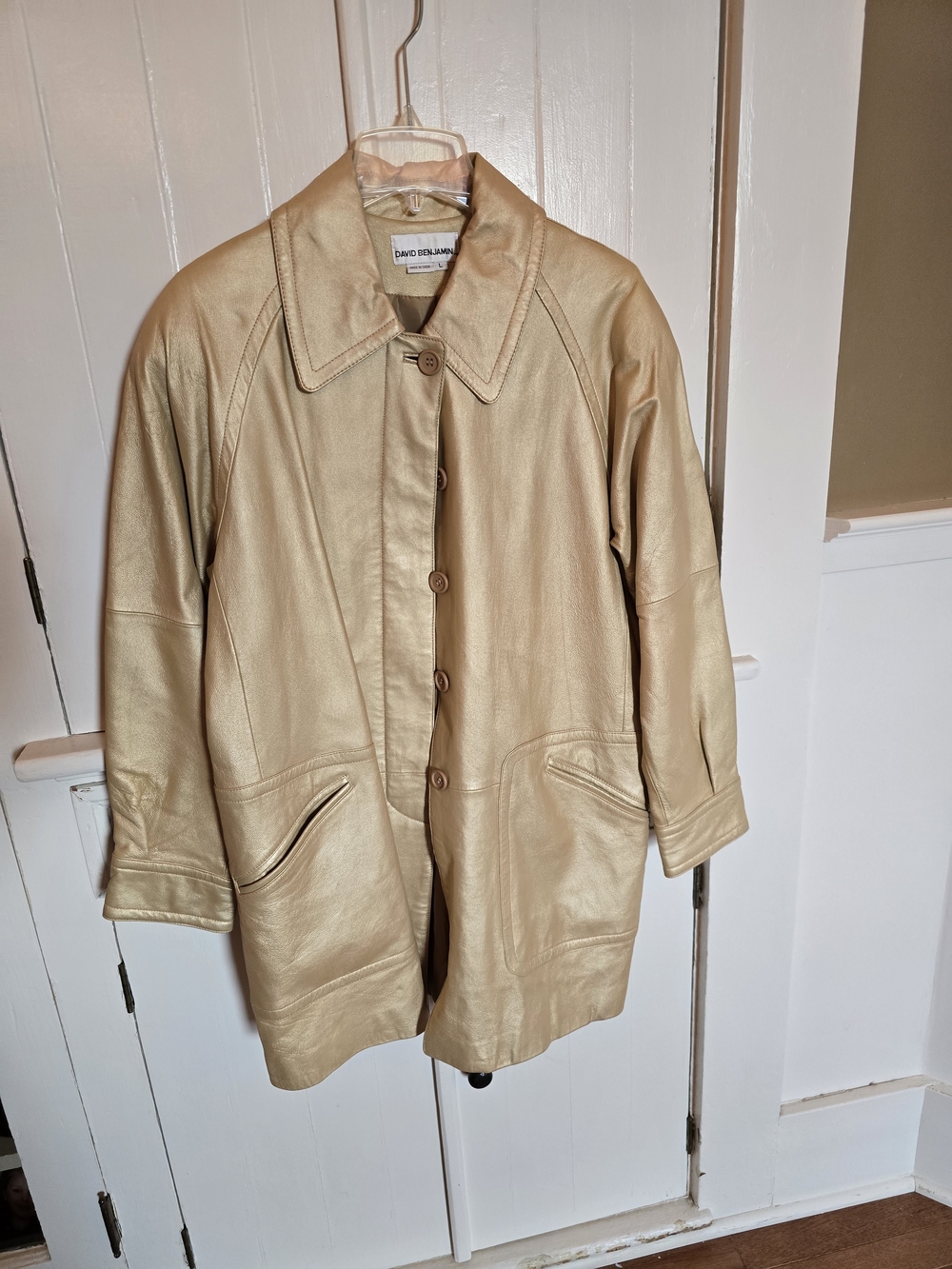 Women's Cream Leather Coat - Classic Button Front